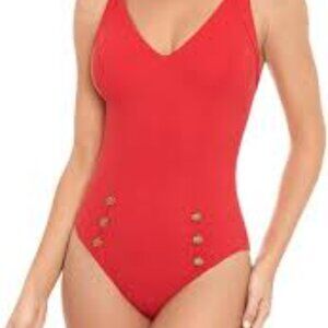 Amoressa One Piece Swimsuit 12 Bash Red Soft Cups Beach Vacation Swim Travel NEW